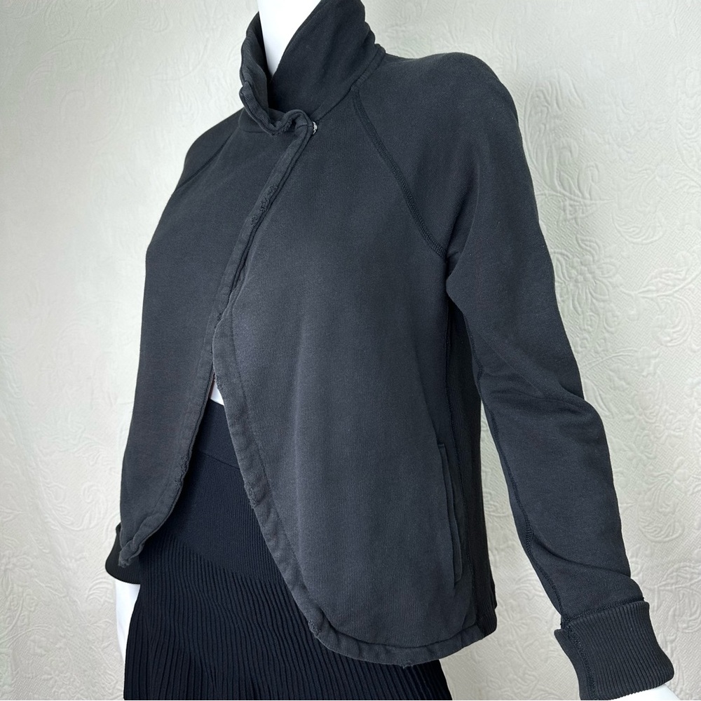 James Perse 2 (M) Distressed Black One-Snap Open Front Sweatshirt Jacket - Picture 6 of 16